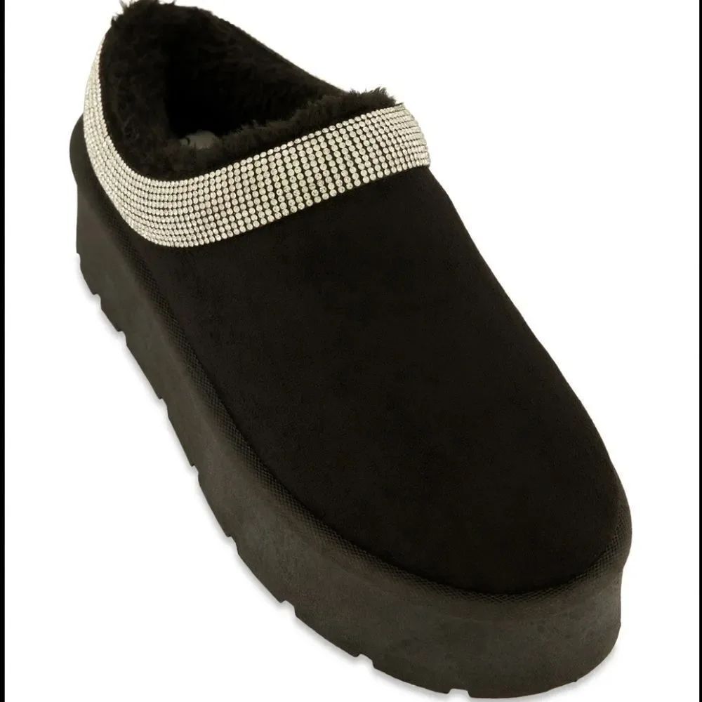 BRAND NEW FOREVER RHINESTONE-TRIM FAUX SUEDE SLIPPERS